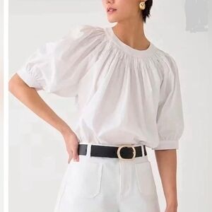 J. CREW Smocked Neck Puff Sleeve Cotton Poplin Top, Sz Medium, Lot of 2